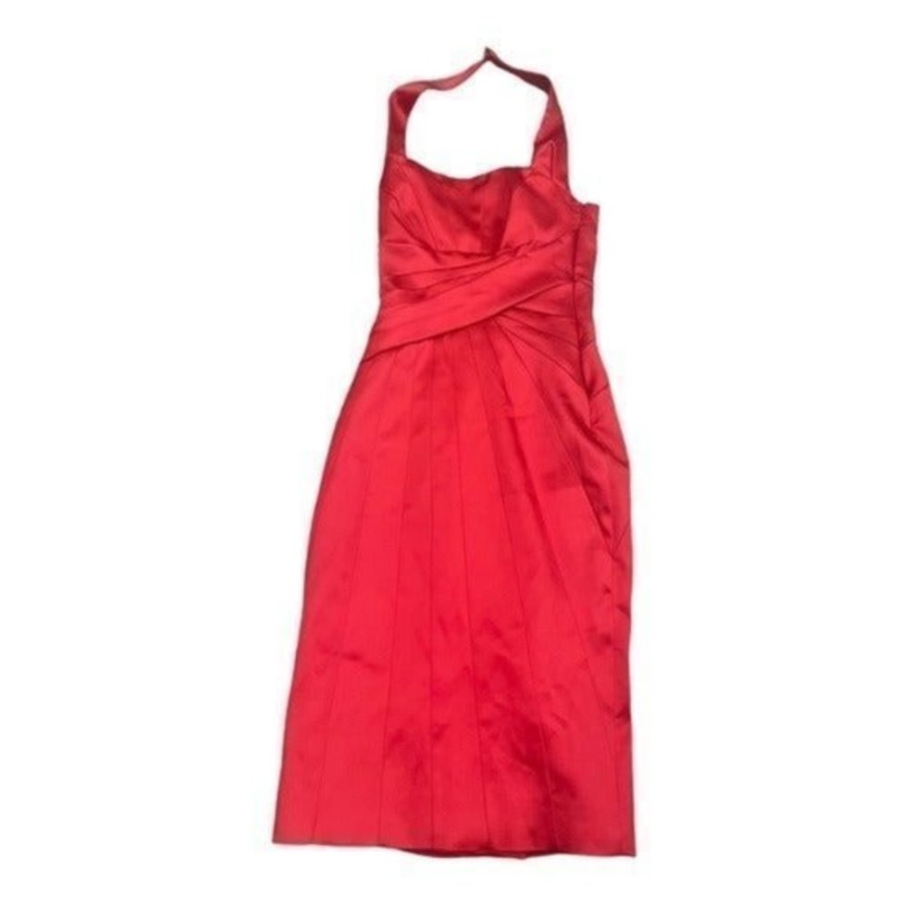Karen Millen red satin like midi dress halter top size 2